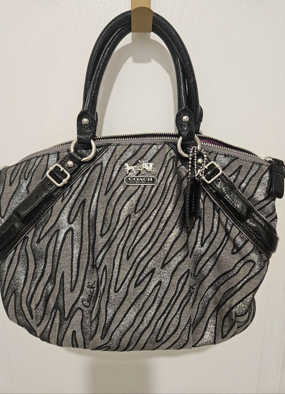 Coach Metallic Zebra-Print Shoulder Bag in Silver & Black
